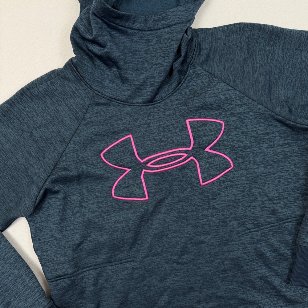 Under Armour ColdGear Hoodie Womens Medium Navy Pink Space Dye Funnel Neck Logo